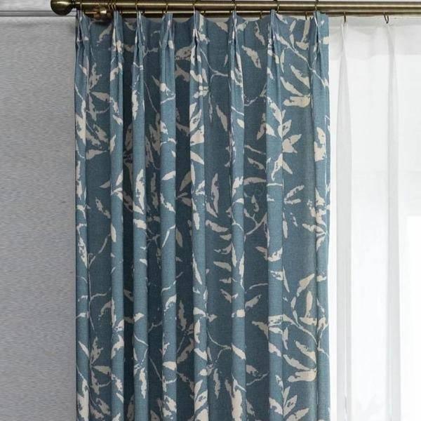 Dora blue color faux linen custom made curtain  