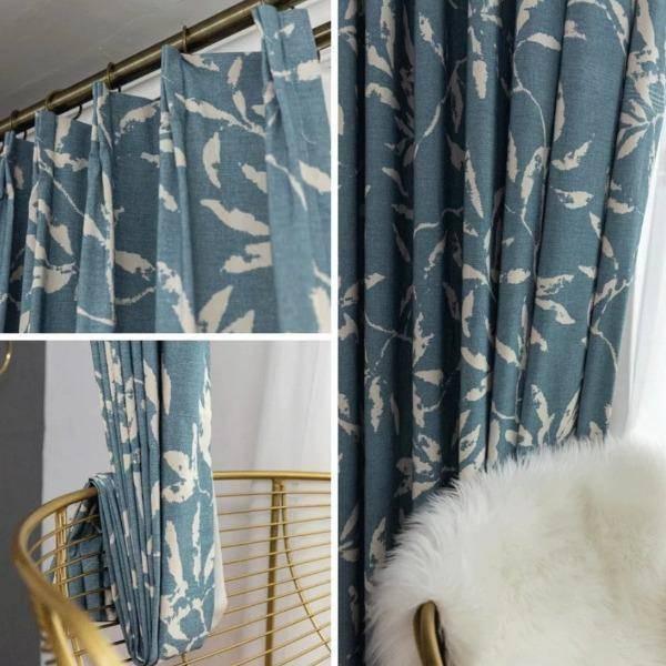 Dora blue color faux linen custom made curtain  