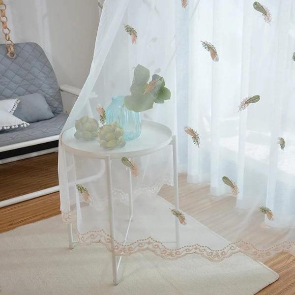 Duna beige or blue embroidered feather sheer curtainBeige 100 cm x 250 cm Pencil Pleat