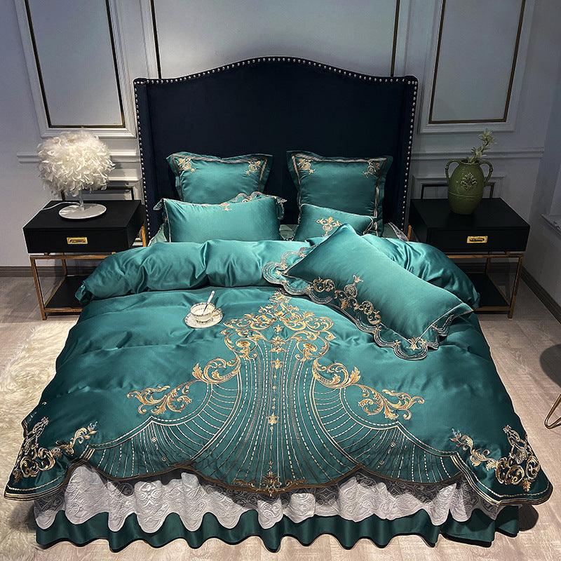 Effortless Elegance: Charming Bed Skirt or Bedsheet in Light Luxury Stylish Four-Piece SetGreen 1.5M Bed Skirt 4PCS 