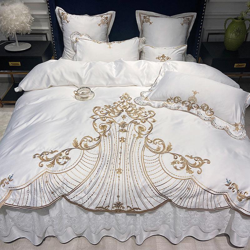 Effortless Elegance: Charming Bed Skirt or Bedsheet in Light Luxury Stylish Four-Piece SetWhite 1.5M Bed Skirt 4PCS 