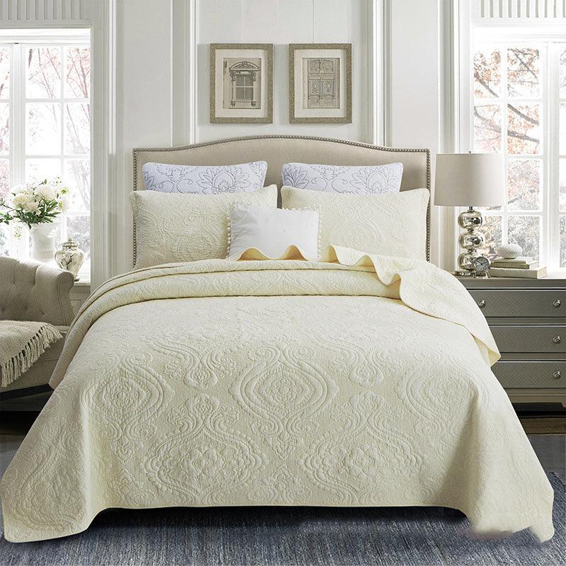 Elegance Meets Convenience: Three-Piece Machine Washable Cotton Bed Cover SetYellow 245x246cm 