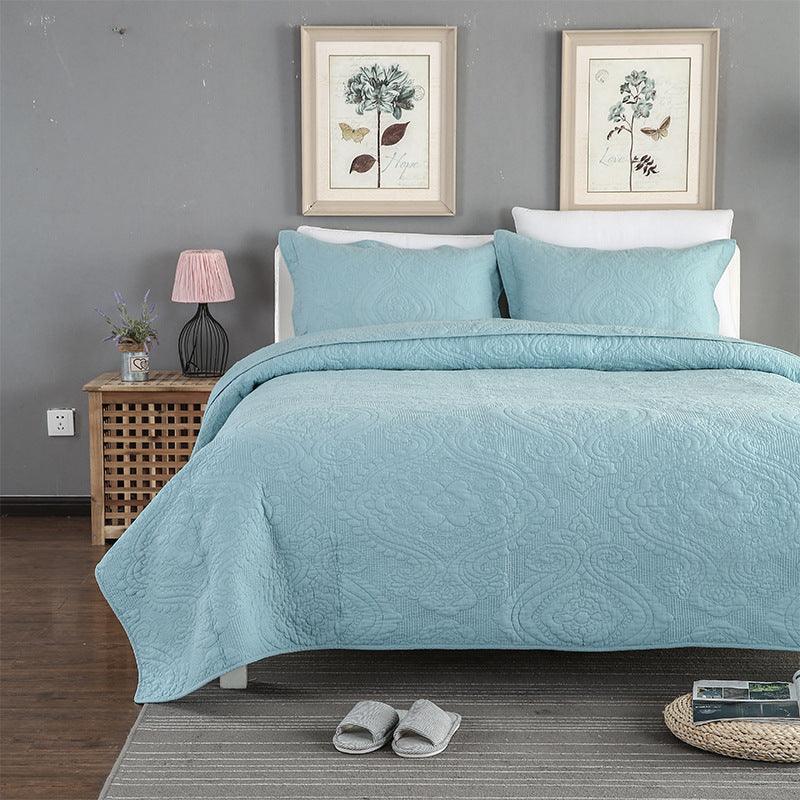 Elegance Meets Convenience: Three-Piece Machine Washable Cotton Bed Cover SetBlue 245x246cm 