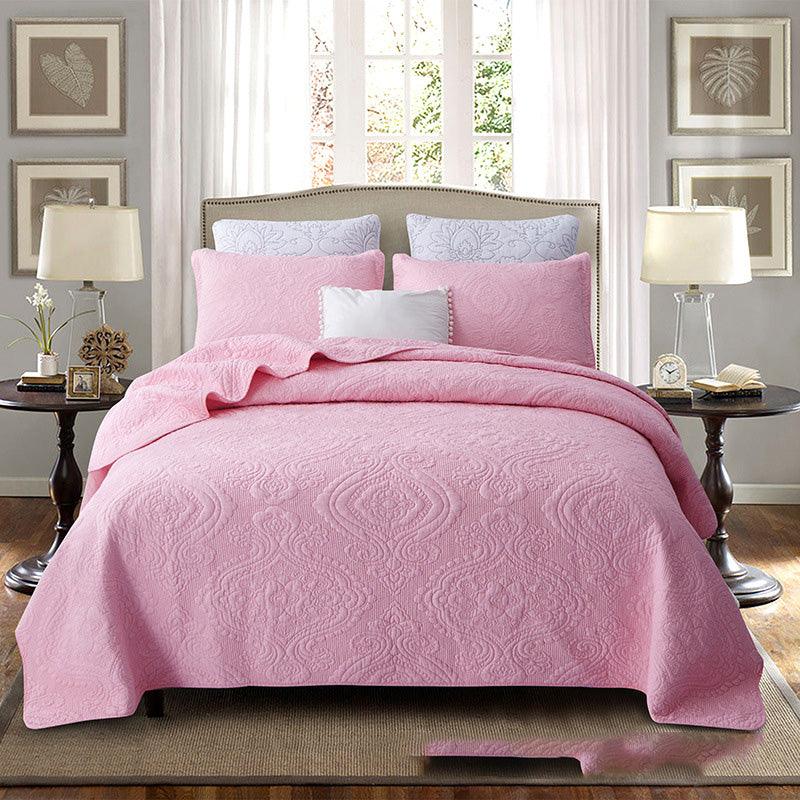 Elegance Meets Convenience: Three-Piece Machine Washable Cotton Bed Cover SetPink 245x246cm 