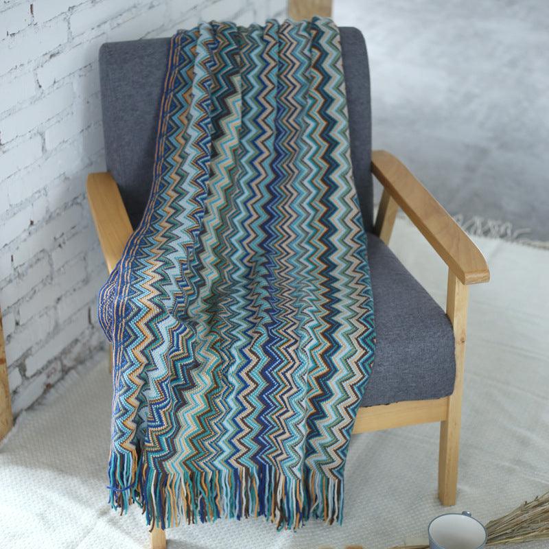 European And American Bohemian Knitted BlanketBlue 150x130 