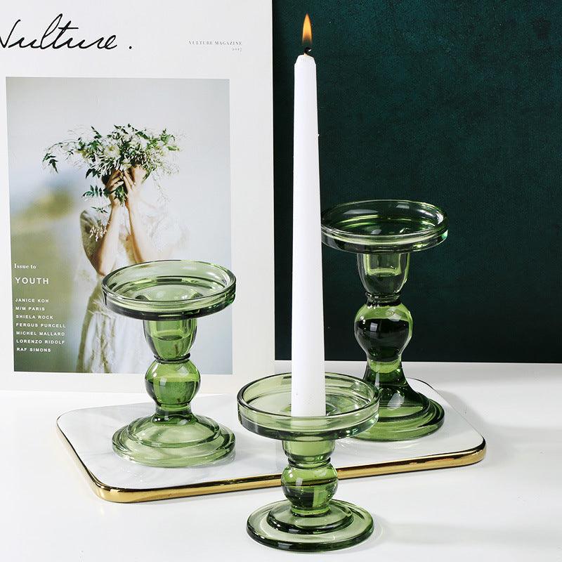 European Retro Dark Green Stained Glass Candle Holder  