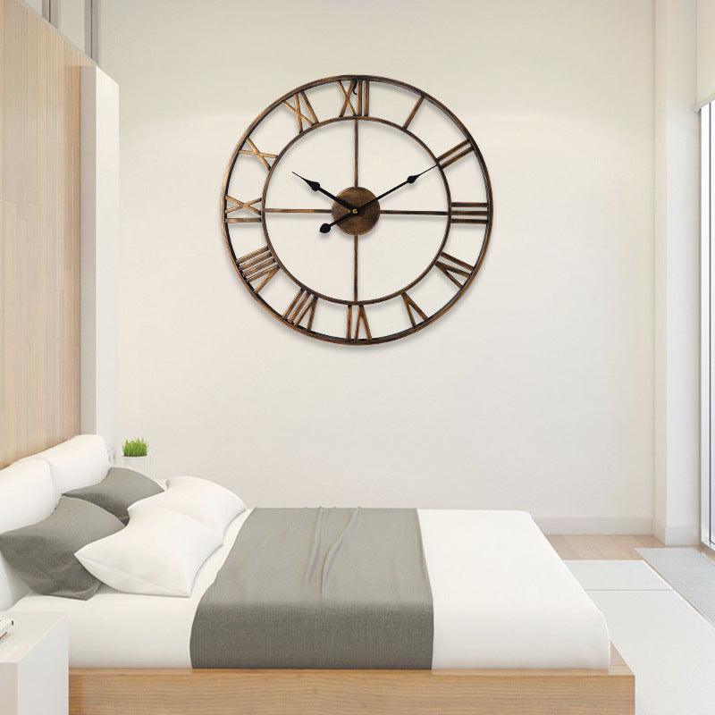 European Style Creative Wall Clock Retro Decorative Wrought Iron Wall Clock Mute Clock  