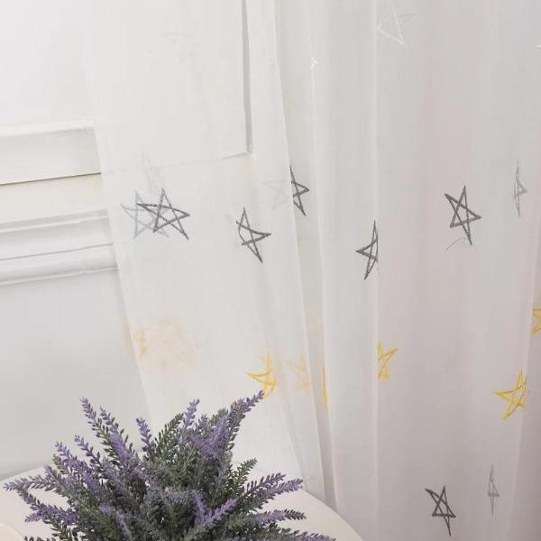 Eva embroidered star white custom made sheer curtain  