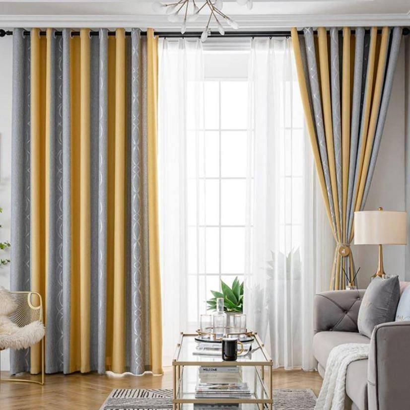 Evis yellow and grey chenille custom made curtain  