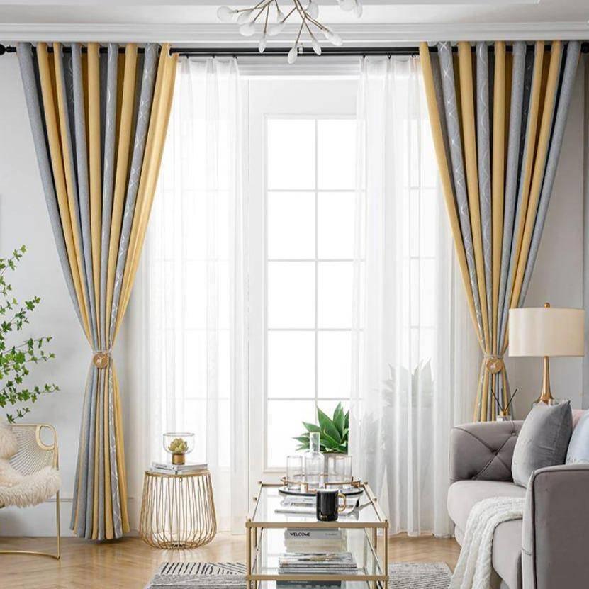 Evis yellow and grey chenille custom made curtain  