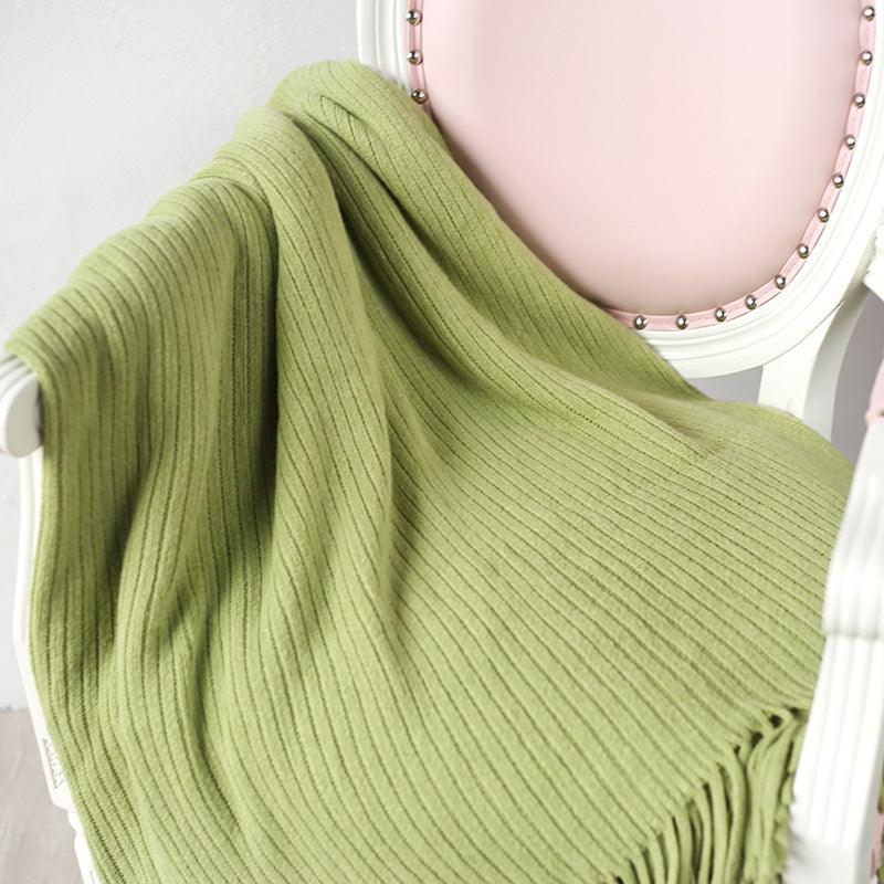 Fashion Simple Solid Color Air Conditioning BlanketMustard green 130x170cm 