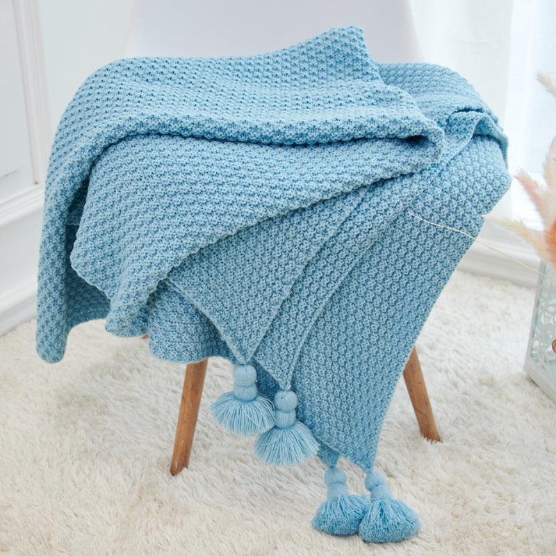 Fringed Knitted Pineapple Pendant Baby BlanketLake blue 120x150 