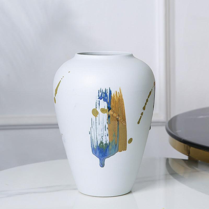 Frosted Elegant Home Decoration White Ceramic VaseWhite M 
