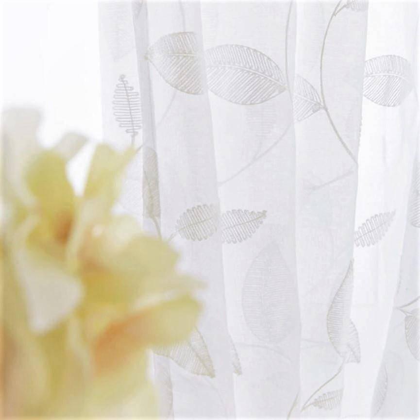 Gianna embroidered leaves white sheer custom made curtain  