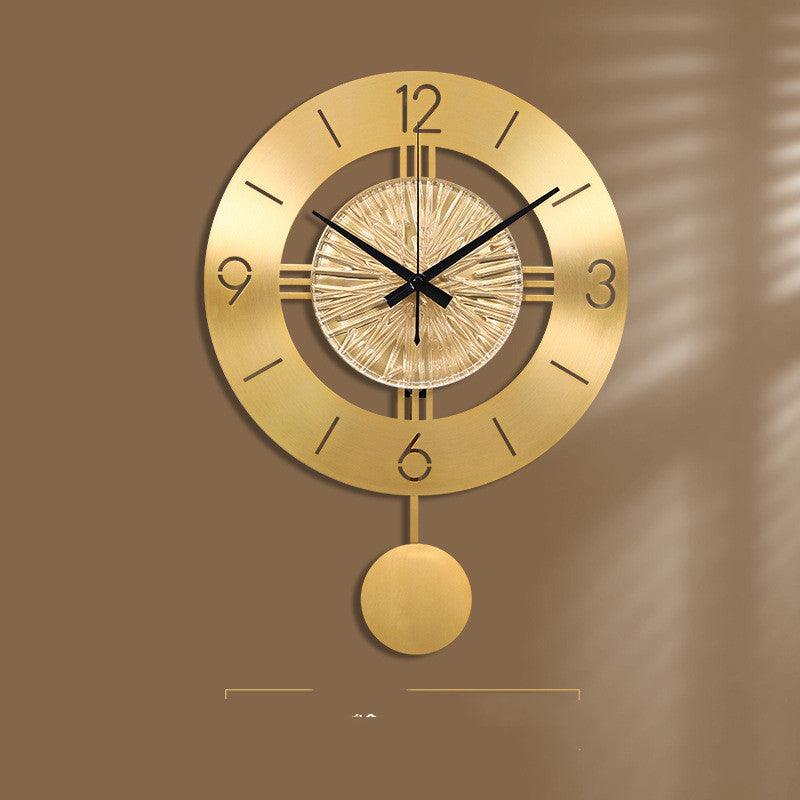 Gold Metal Wall Clock With Elegant Pendulum  