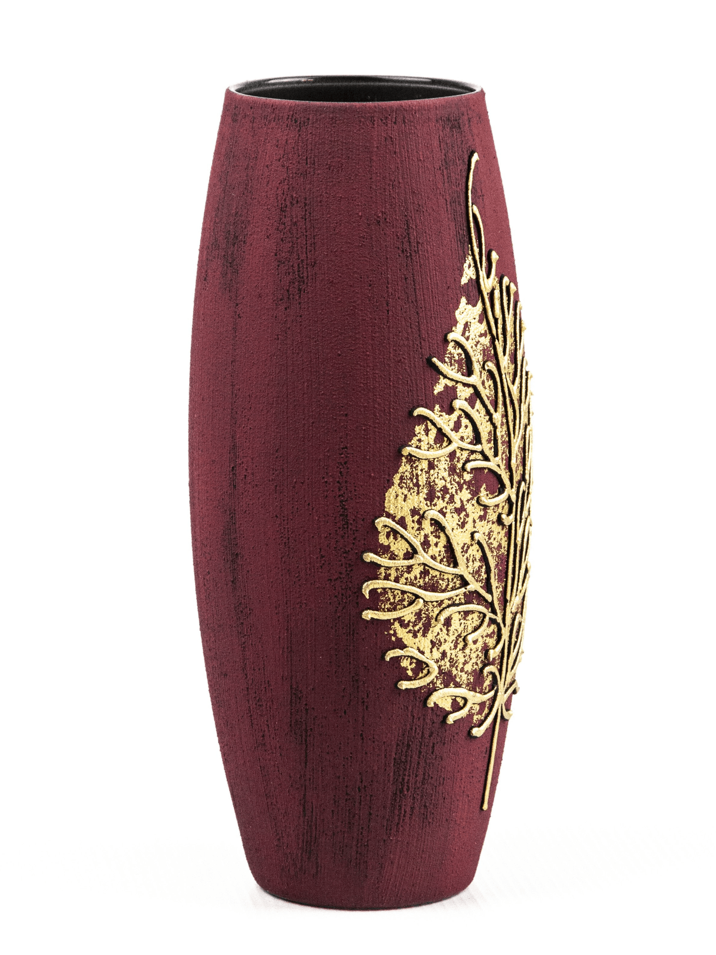 Gold on Burgundy Handpainted Art Glass Oval Vase for Flowers | Interior Design | Home Decor | Table vase | 7736/250/sh161.6  