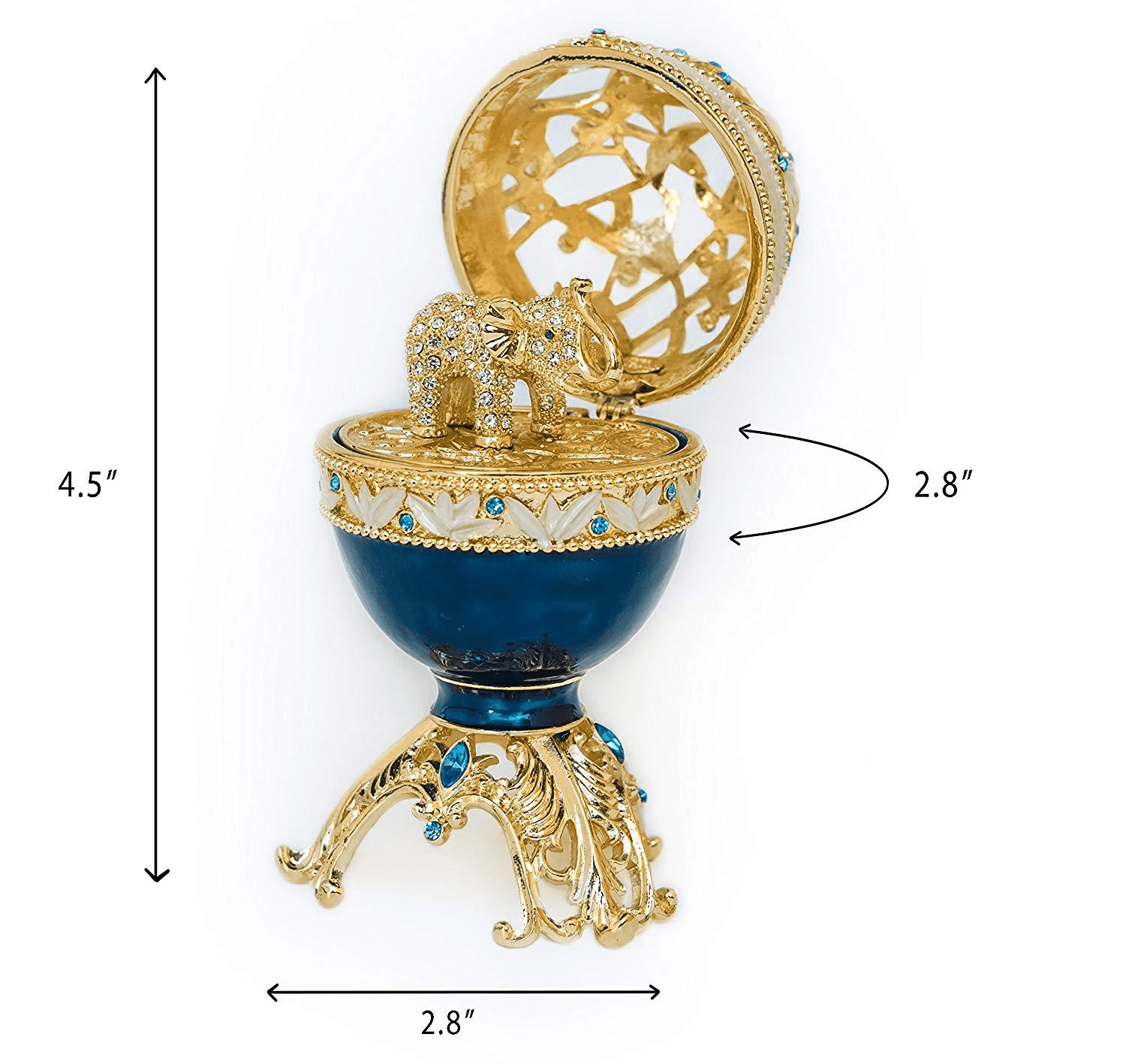 Golden Blue Faberge Egg with a Golden Elephant  