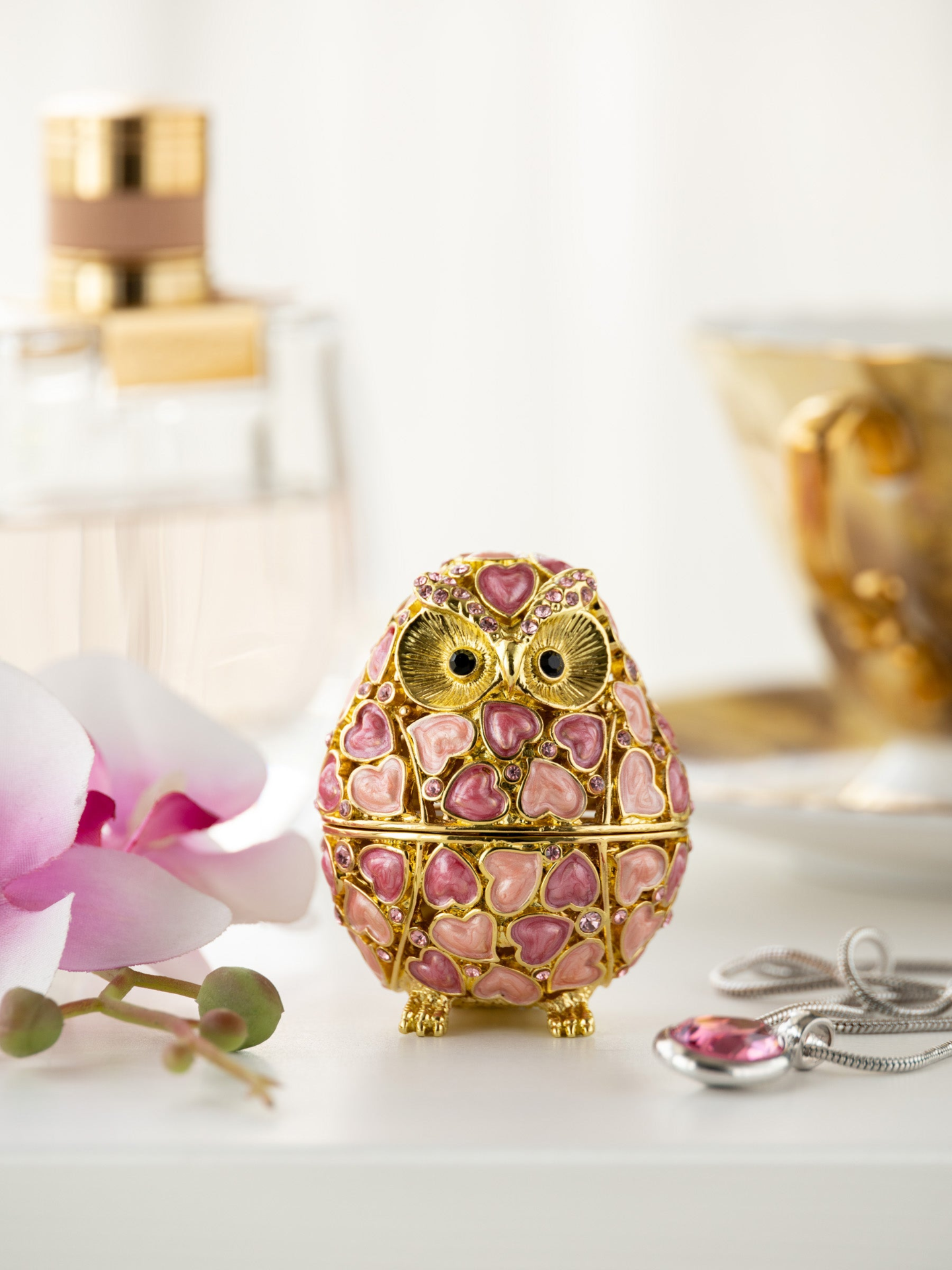 Golden Owl with Hearts  