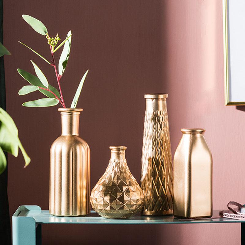 Golden Stylish Interior Decoration Glass Vase  