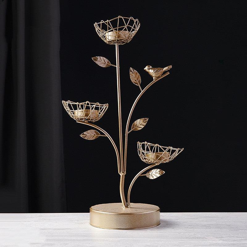 Golden Wrought Iron Candle Holder DecorationE  