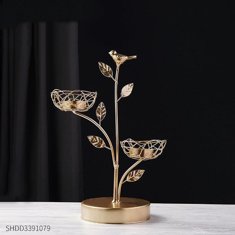 Golden Wrought Iron Candle Holder DecorationD  