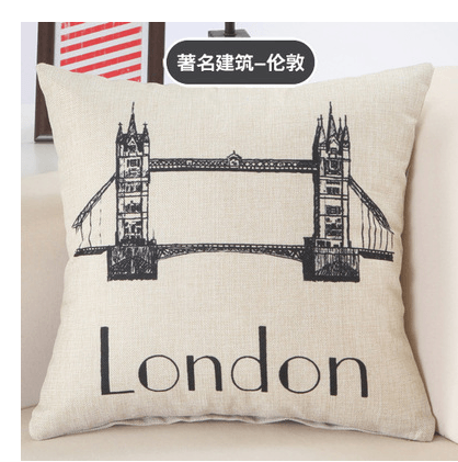 Great Buildings Print Pillow Cases - London, Paris, New York Decorative Pillows in Cotton Linen for Stylish Home Decor, Square Throw Pillows Cover02  
