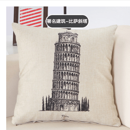Great Buildings Print Pillow Cases - London, Paris, New York Decorative Pillows in Cotton Linen for Stylish Home Decor, Square Throw Pillows Cover03  