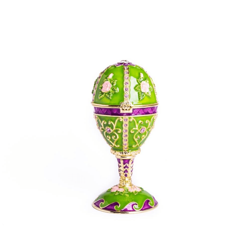 Green Faberge Egg Music Playing Decorated with Flowers  