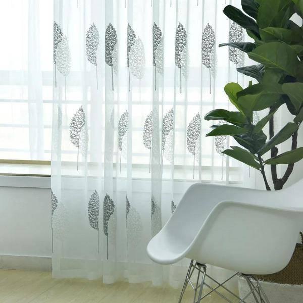Hance 3D embroidered leaves white sheer curtain  