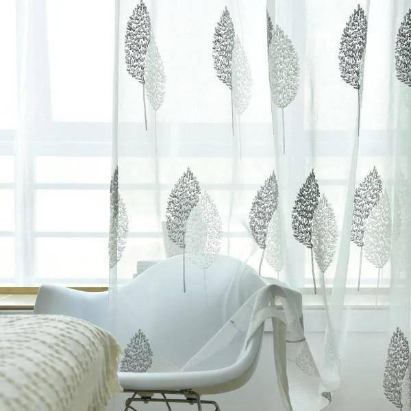 Hance 3D embroidered leaves white sheer curtain