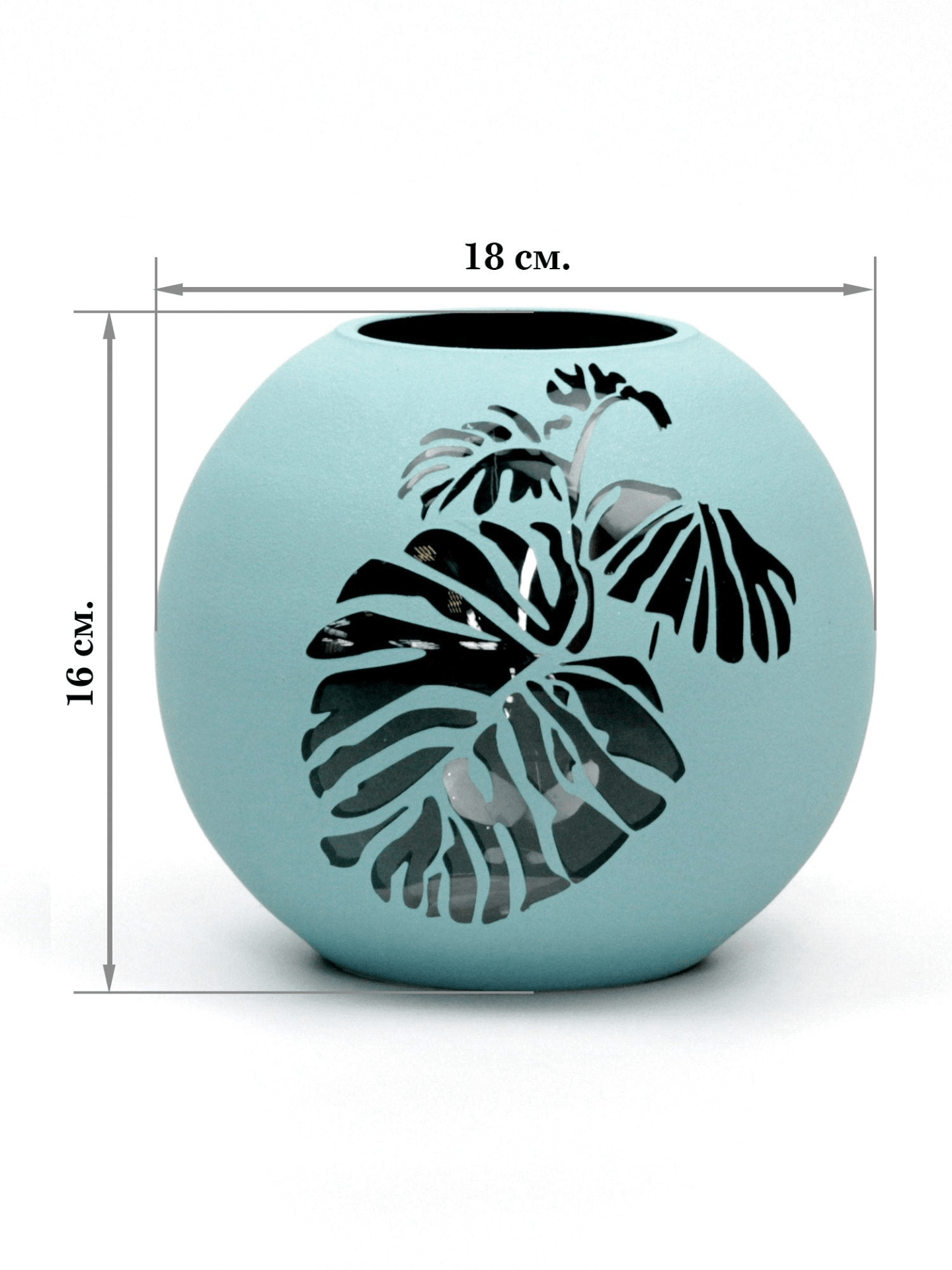 Handpainted Glass Vase | Painted Blue Leaves Art Glass Round Vase | Interior Design Home Room Decor | Table vase 6 inch | 5578/180/sh160.2  