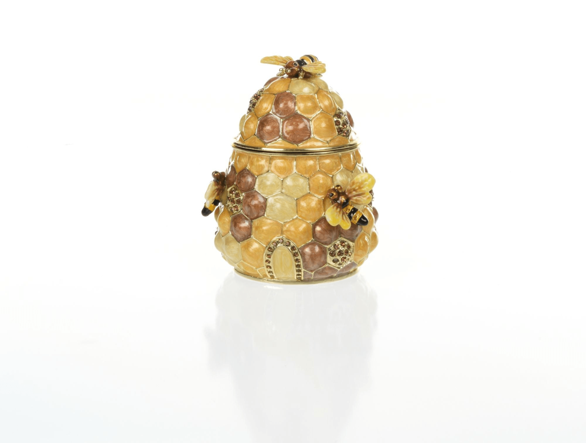 Honey Beehive with bees Trinket Box golden  