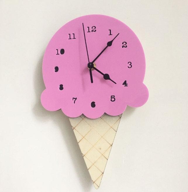 Ice Cream Cartoon Kids Colorful Wall ClockPurple  