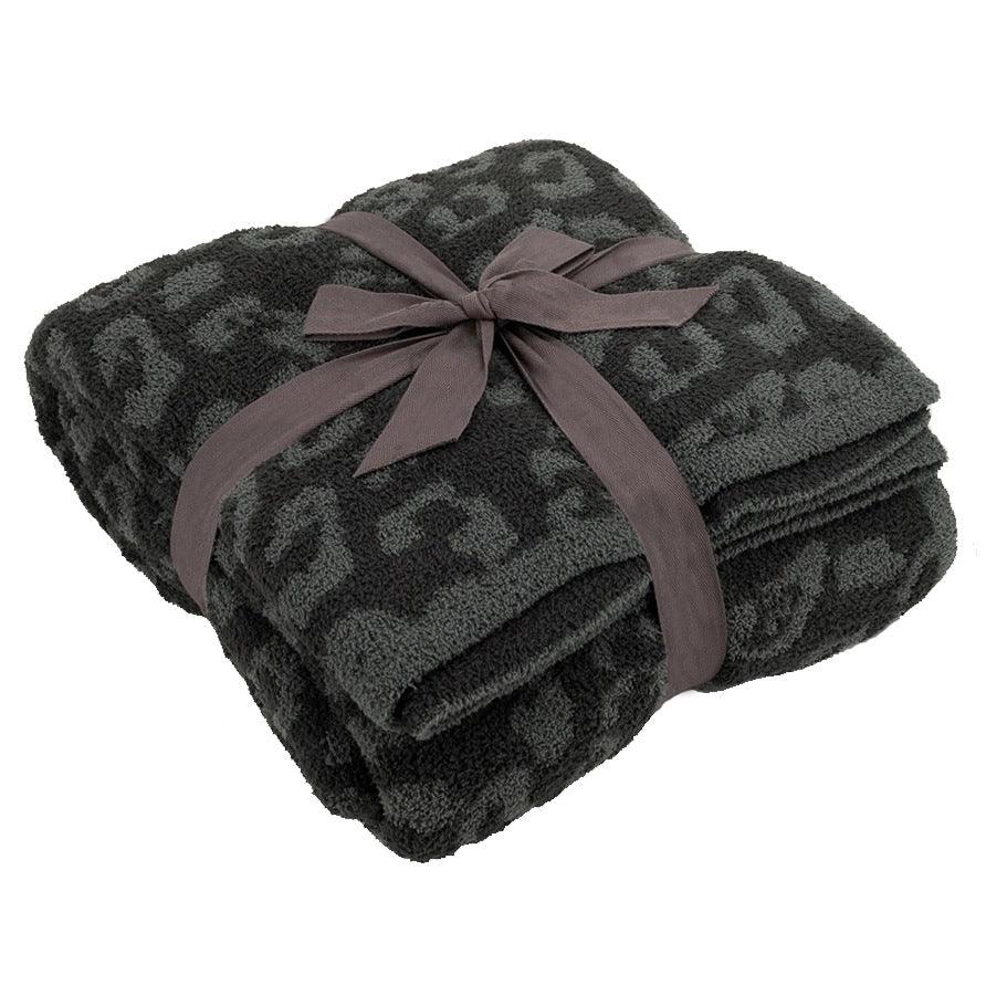 Knitted Leopard Blanket Plus Velvet Knitted Jacquard Barefoot Dream BlanketBlack grey 127x152 