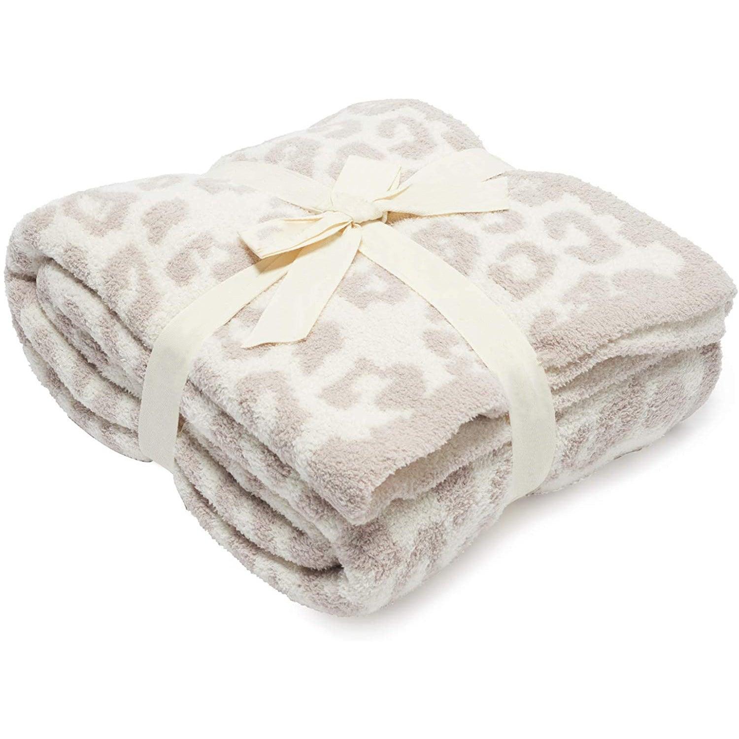 Knitted Leopard Blanket Plus Velvet Knitted Jacquard Barefoot Dream BlanketWhite rice 130x180 
