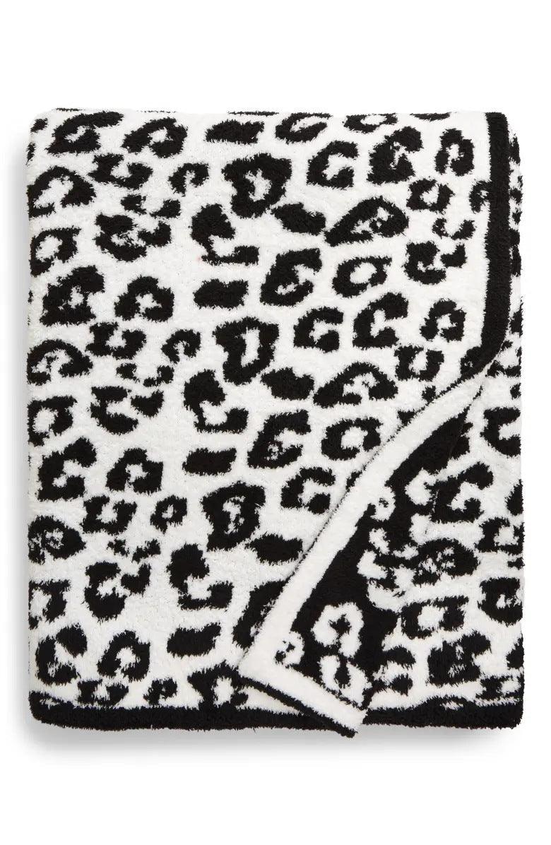 Knitted Leopard Blanket Plus Velvet Knitted Jacquard Barefoot Dream BlanketBlack white 130x180 