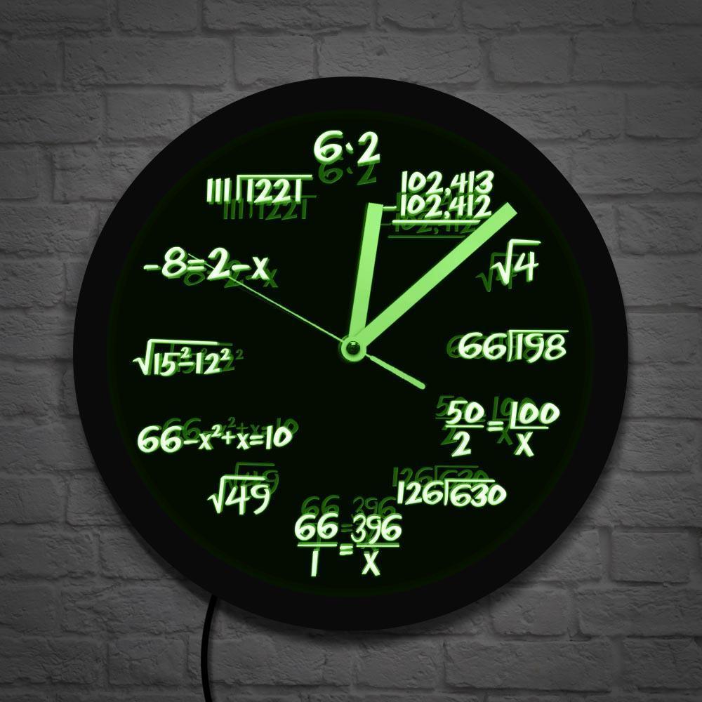 LED Luminous Wall Clock Black Wall Clock Math Formula Arithmetic Wall ClockA  