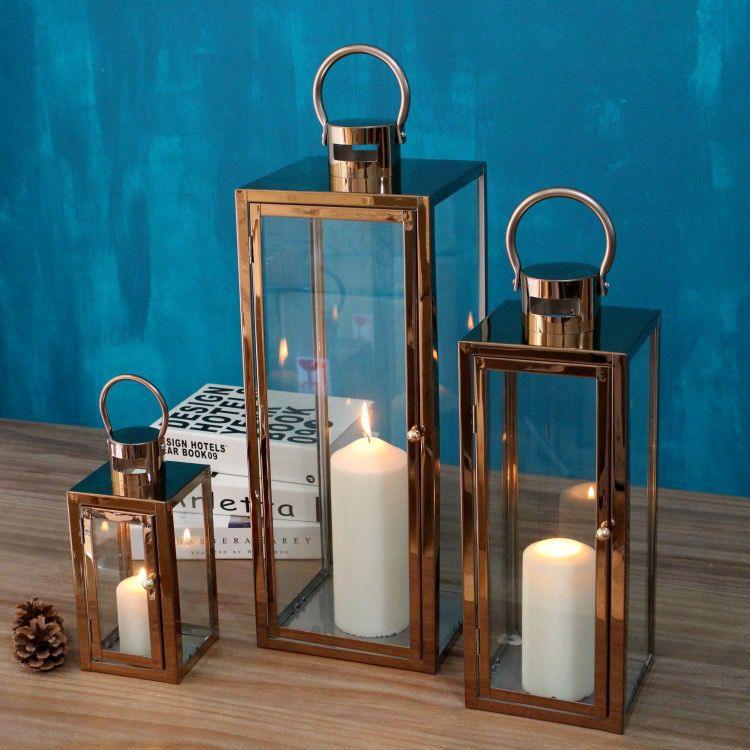 Large Floor Stainless Steel Candle HolderRose Gold 3PCS 