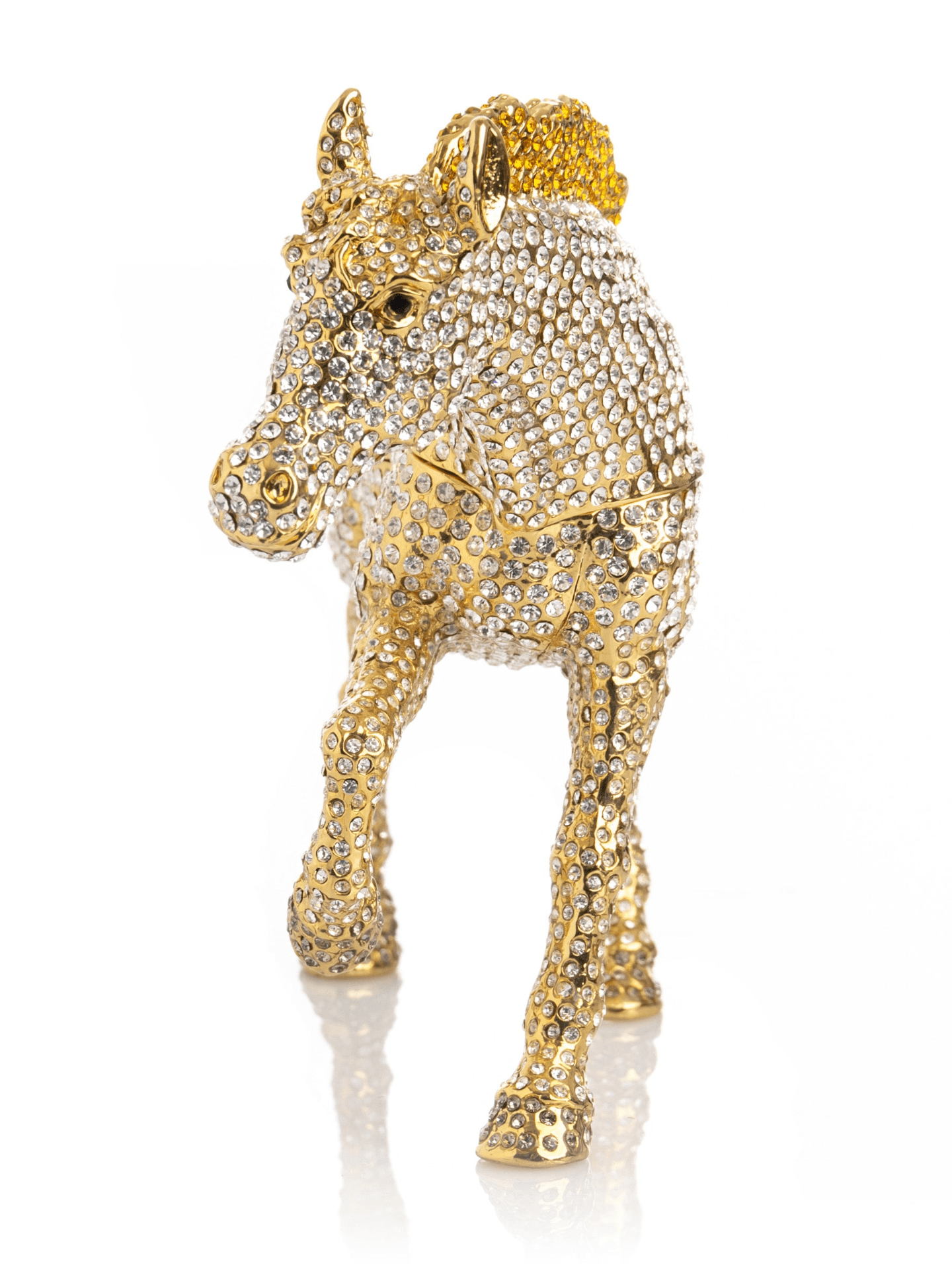Large Golden Horse Decorated with White Crystals  