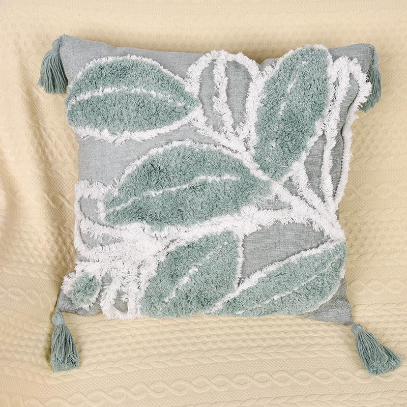 Leafy Elegance: Tufted Throw Pillowcase for Sofa Bed - Enhance Your Home Living Room DecorLeaf light blue 45x45cm 