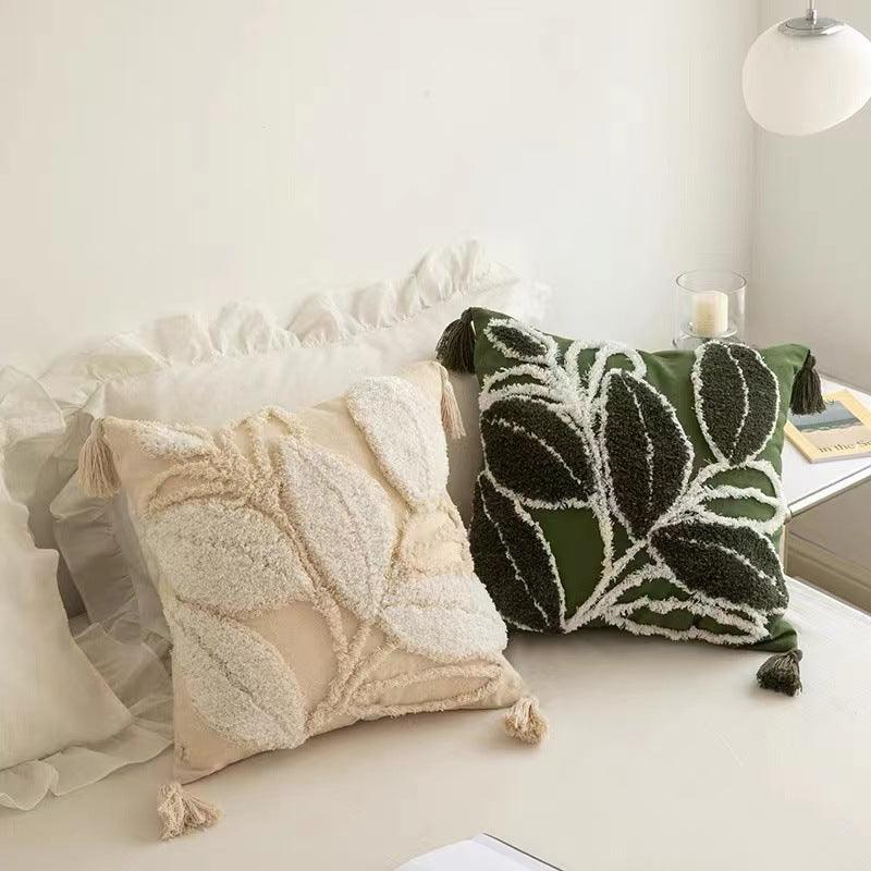 Leafy Elegance: Tufted Throw Pillowcase for Sofa Bed - Enhance Your Home Living Room DecorLeaf green 45x45cm 