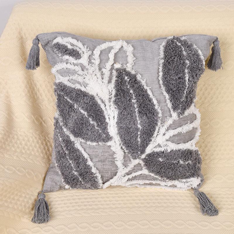 Leafy Elegance: Tufted Throw Pillowcase for Sofa Bed - Enhance Your Home Living Room DecorLeaf grey 45x45cm 