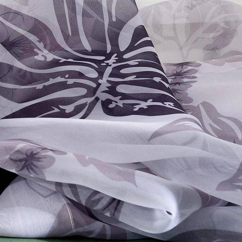 Leto leaves pattern purple custom made sheer curtain100 cm x 250 cm Pencil Pleat 