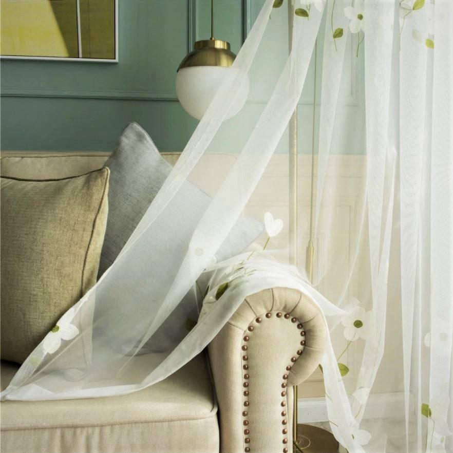 Liama flower embroidered white sheer custom made curtain  