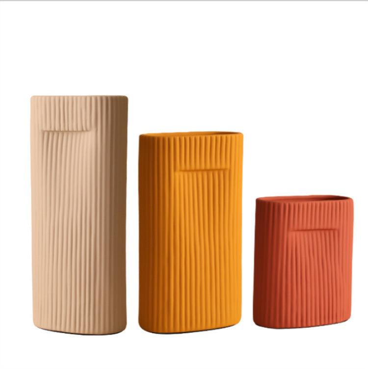 Line Sculpture Ceramic Modern Orange Decoration Vase  