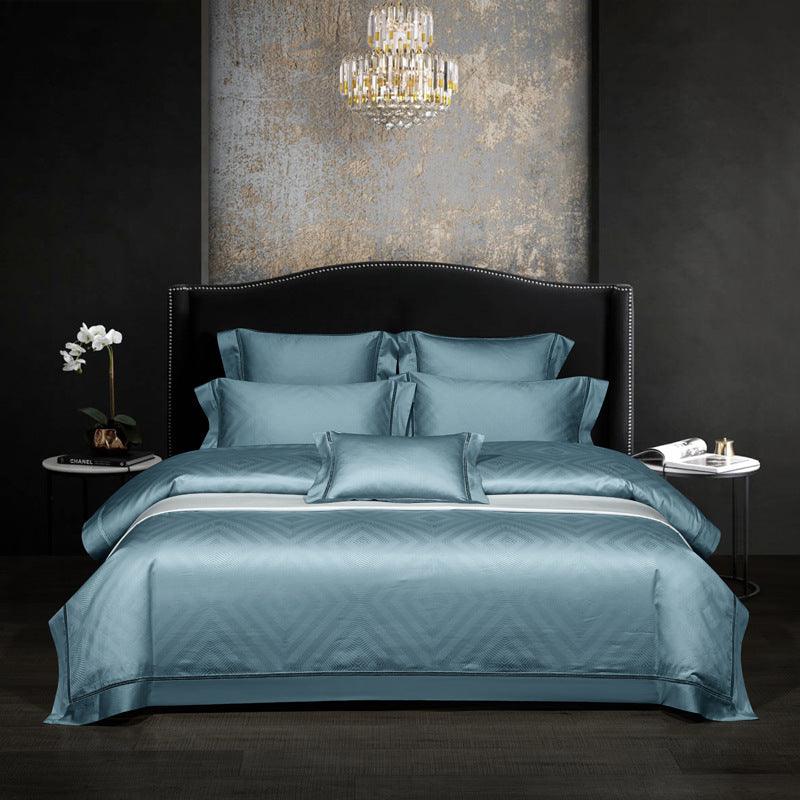 Luxurious Comfort: 140 Long-staple Cotton Pure Cotton Jacquard Four-piece Bedding Set for High-grade Five-star Hotel Quilt Cover BeddingAdon Gray Blue 200x230cm 