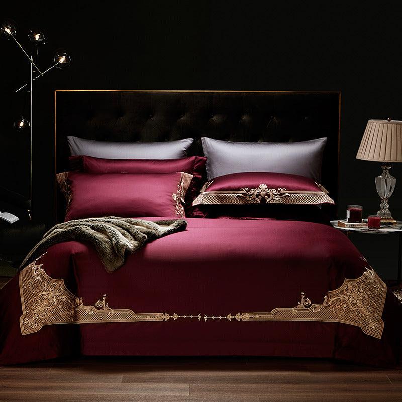 Luxurious Comfort: Four-Piece Satin Cotton Rich Solid Color Bedding SetRed 1.5m to 1.8m 4 pcs set 