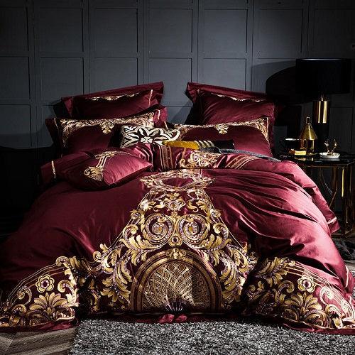 Luxurious Elegance: Embroidered Cotton Bedding SetRed 1.5m 