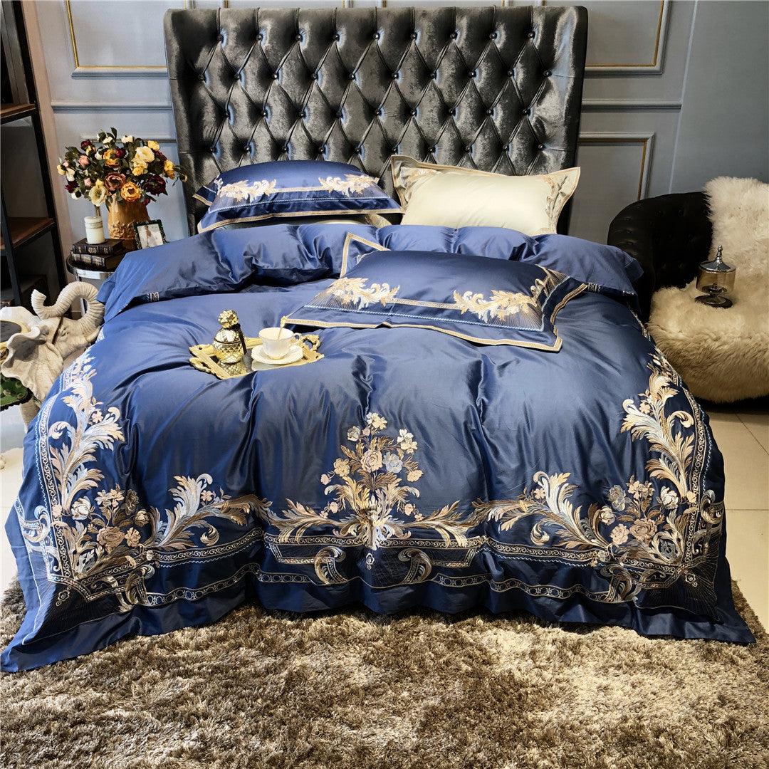 Luxury Defined: Four-Piece High-End Embroidery Bedding SetRoyal blue 1.5m or 1.8m 