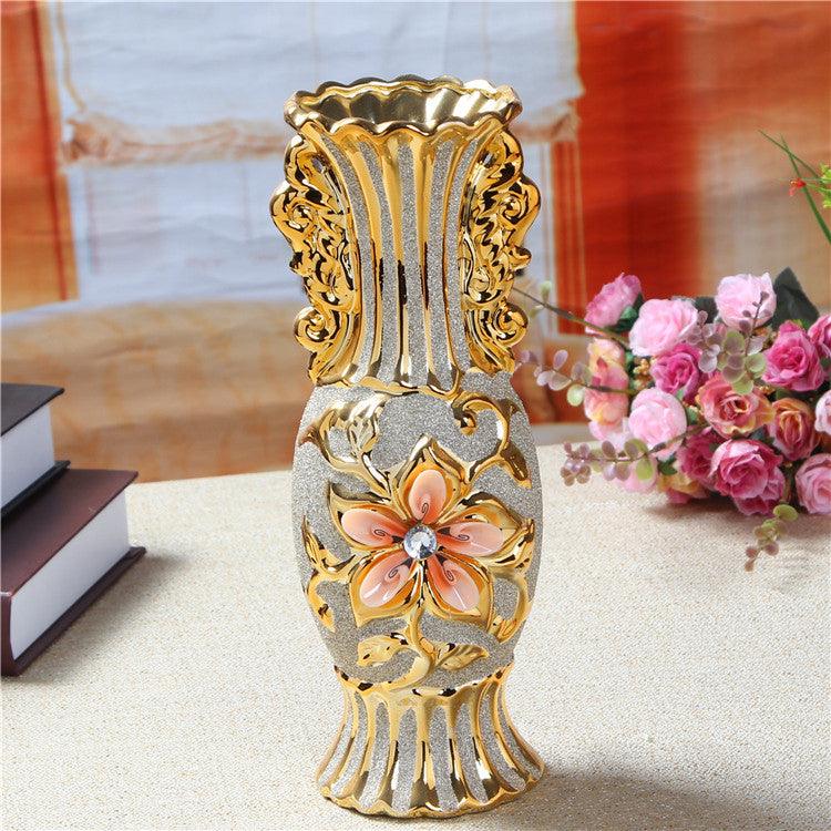Luxury Old Fashioned Golden Ceramic Decoration Vase  